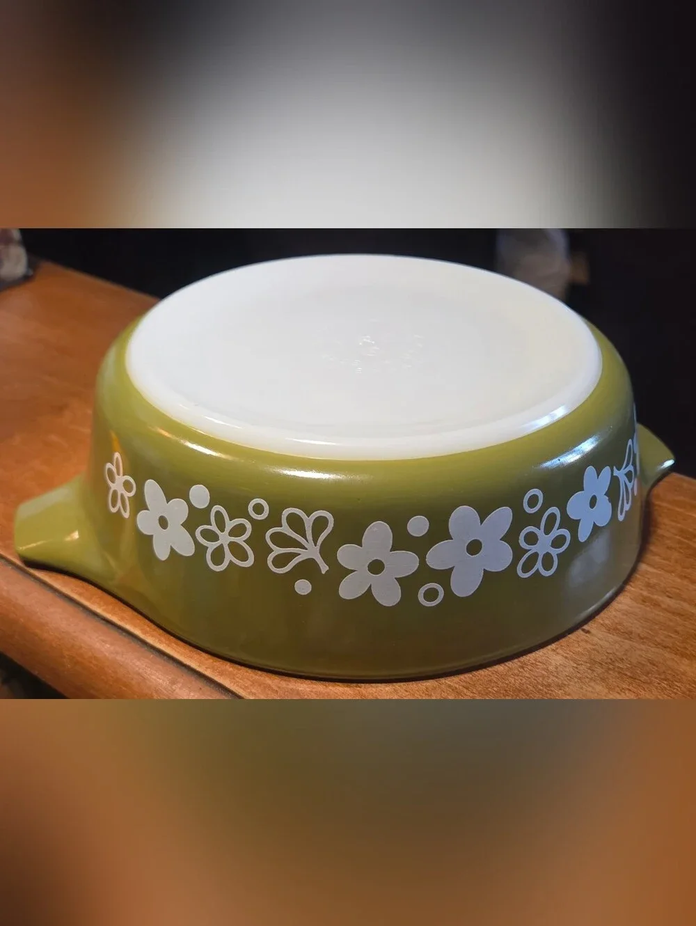 SUPER CUTE Pyrex Spring Blossom Green White Crazy Daisy Casserole 471-B, 1 Pint